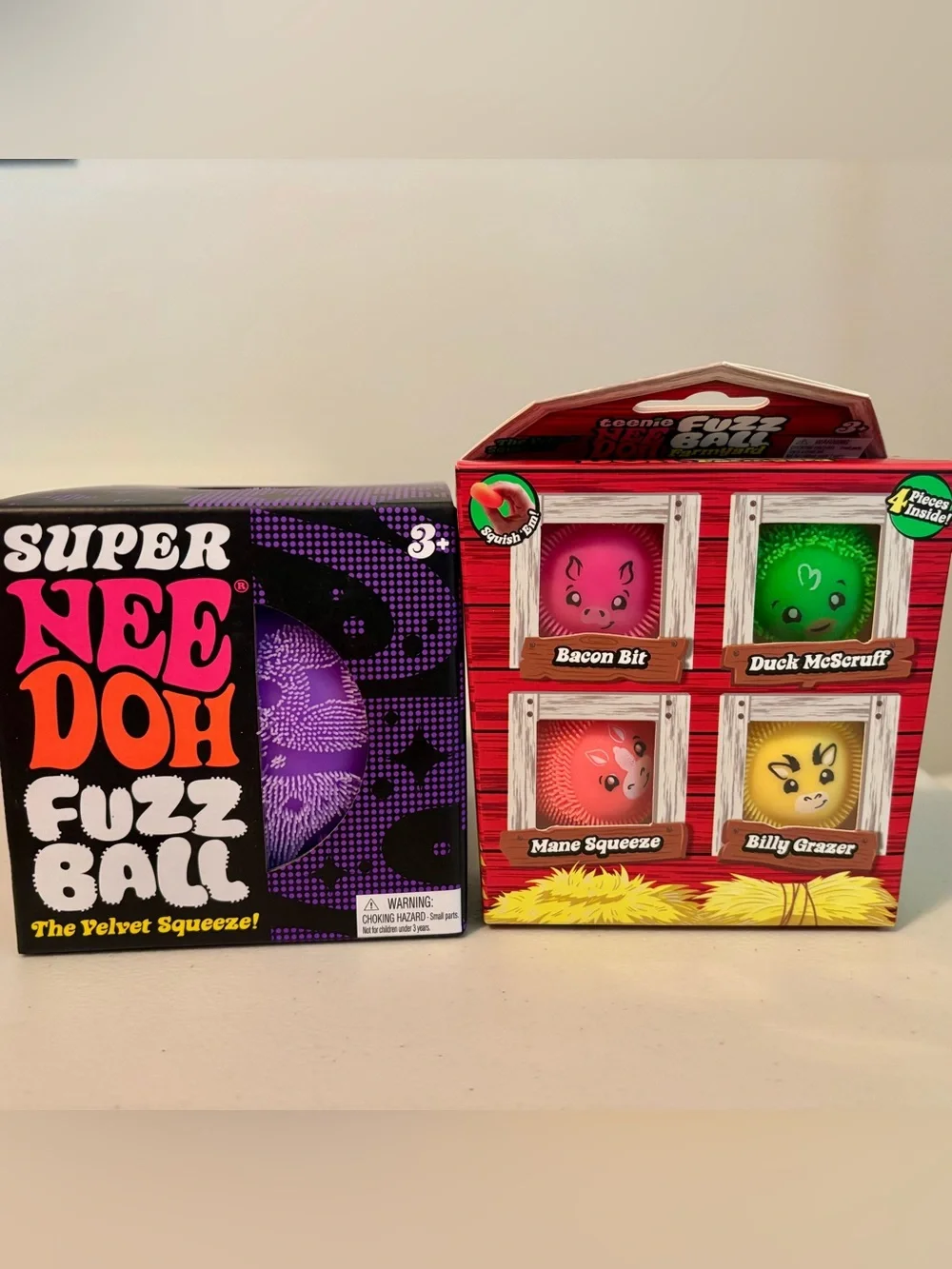 Super Purple Nee Doh Fuzz Ball Velvet Squeeze Toy & Farmyard Teenie Fuzzball